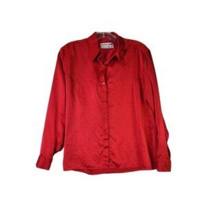 Vtg Focus 2000 by Charles Glueck Red Button-Up Blouse Women's Size 8 100% Silk